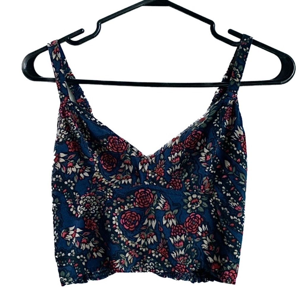 Hollister Co. Navy Floral V-Neck Crop Tank Top Size S (GUC)